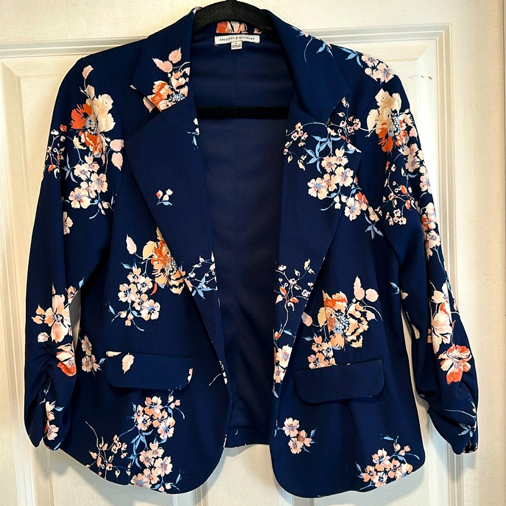 Navy Blue and Pink Floral Blazer